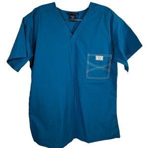 Blue Sky Womens Scrubs Top Blue Pullover Short Sleeve Pocket V Neck L New